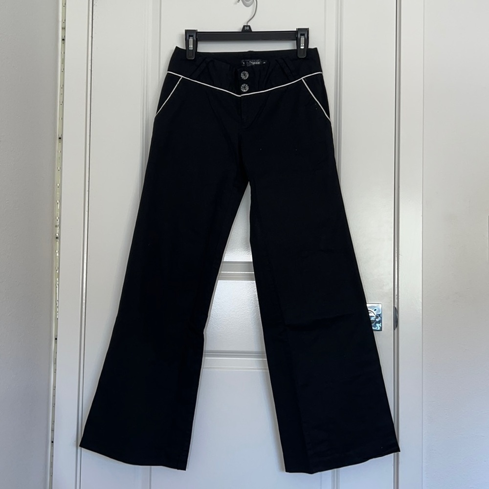 Rampage Black Flared Pants Size 3 w/ White piping accent
